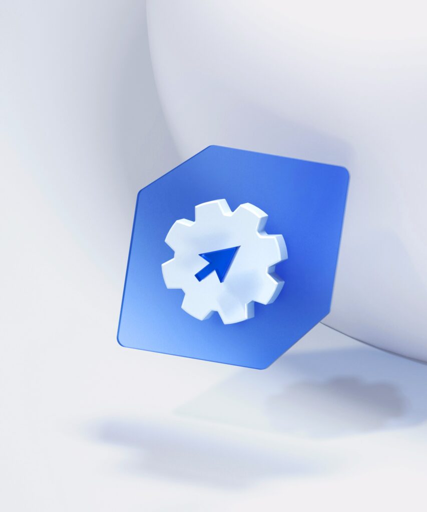blue and white track and resolve icon