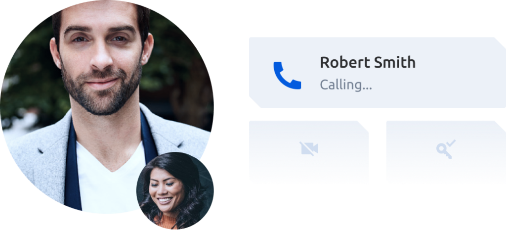 man in large circle and woman in small circle showing the app calling feature