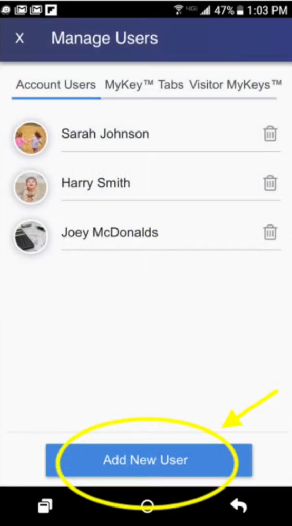 manage users page of mvi app to add new user