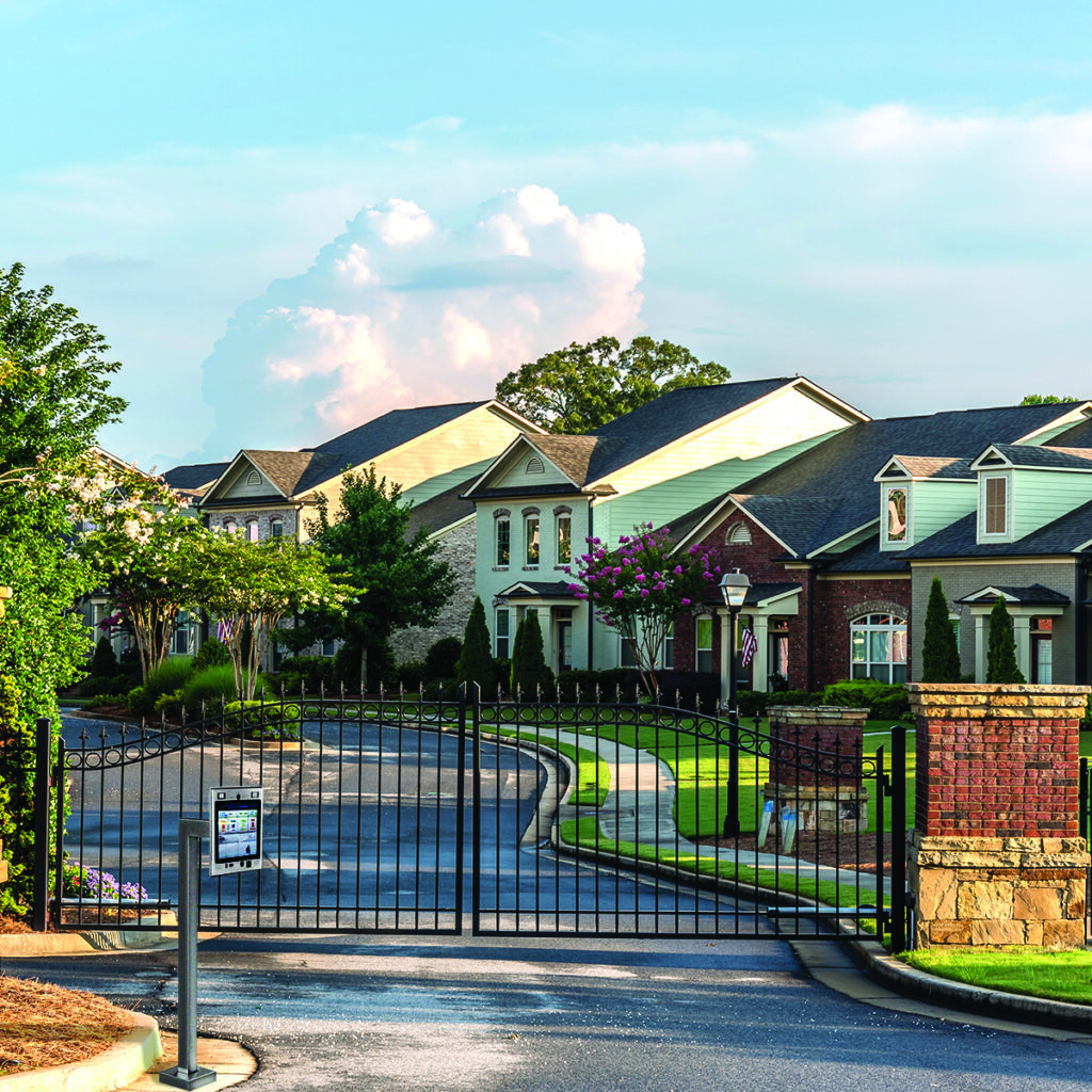 gated community featuring mvi keycom system mounted on gooseneck pedestal